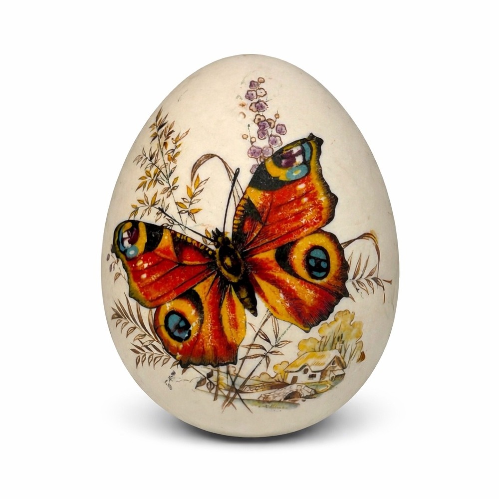 Vintage Butterfly Egg Paperweight Decorative Nature Figurine Resin 3in